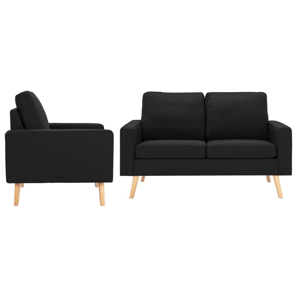 The Living Store 2-tlg. Sofagarnitur Stoff Schwarz