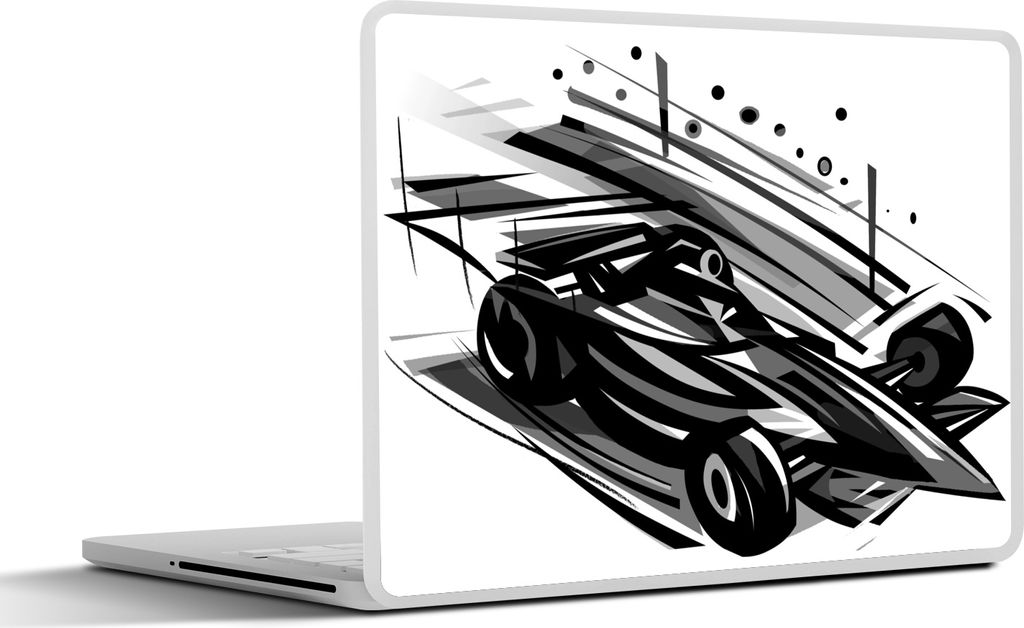 MuchoWow Laptop Aufkleber Sticker Cover Eine schwarz-weiße Illustration eines Autos aus der Formel 1 31x22.5 cm - Laptop-Deko
