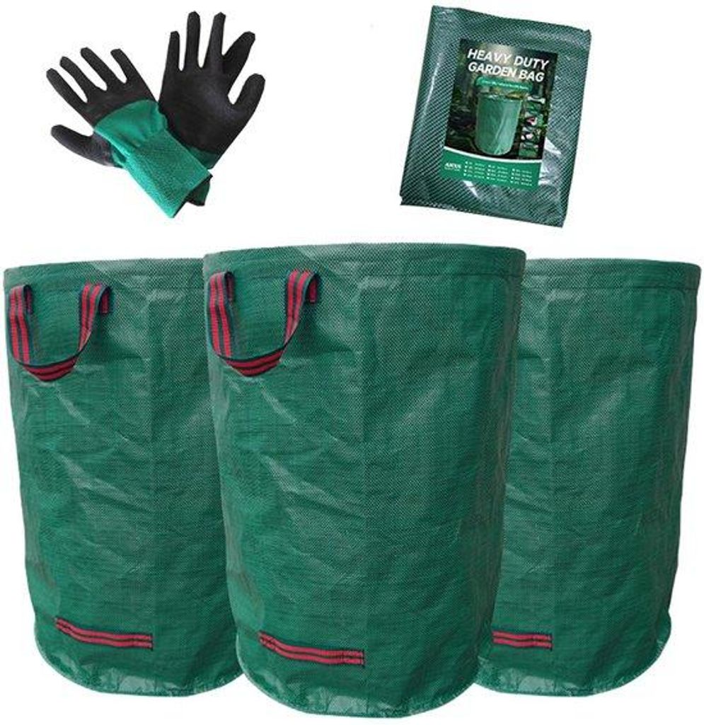 3er-Set 272L Gartenmüllsäcke inkl. Handschuhe, PP-Säcke Rasenmäher, große Gartenmüllsäcke mit Handgriffen Tragegestell, Gartenmüllsäcke f...