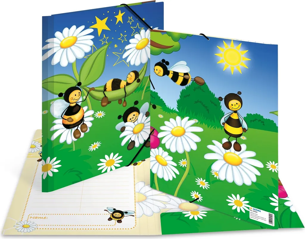 Chemise à rabats A4 en carton Prairie des abeilles - Lot de 3 dossiers