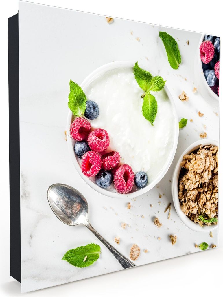 Nachbildung-Schlüsselkasten, Magnetpinnwand und Memoboard mit Glasfront Motiv Müesli mit Beeren