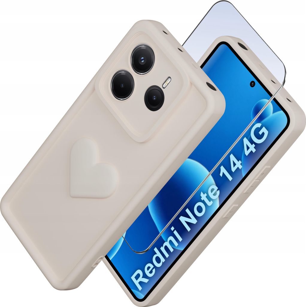 Etui für Xiaomi Redmi Note 14 5G aus mattem Silikon mit Herz + 9H-Glas