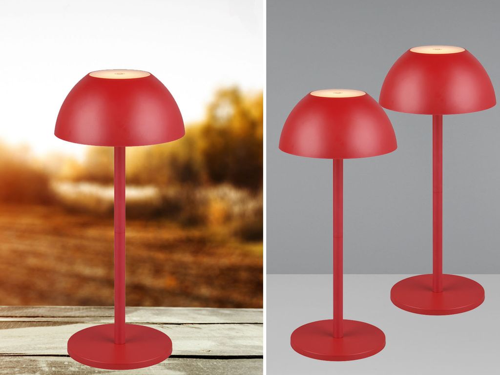 2er SET Akku LED Outdoor Touch Tischlampen ohne Kabel in Rot - 30cm klein