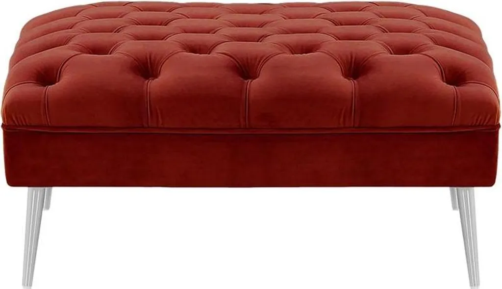 Pouf capitonné Chesterfield Modern-Velluto 7 avec base chrome argenté