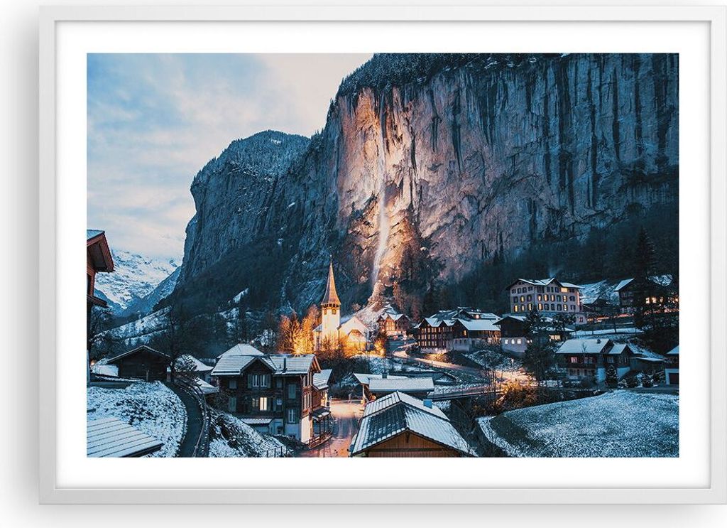 Gerahmtes Poster - Weißer Rahmen - Lauterbrunnen Schweiz Tal - 70x50 cm - Wand Bild - Wanddeko - Wandbilder - Kunstposter - Wandposter - Bilderrah...