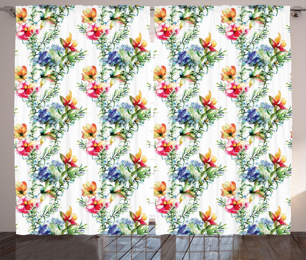 ABAKUHAUS Blume Rustikaler Gardine, Shabby Chic Flieder, Schlafzimmer Kräuselband Vorhang mit Schlaufen und Haken, 280 x 225 cm, Mehrfarbig