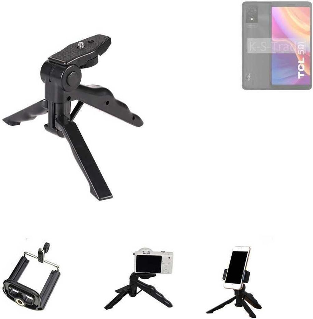 K-S-Trade Stativ Tisch-Ständer Dreibein Handy-Stativ Ständer kompatibel mit TCL 501 Mini-Stativ Smartphone Tripod Handy-Stativ aus Plastik schwarz