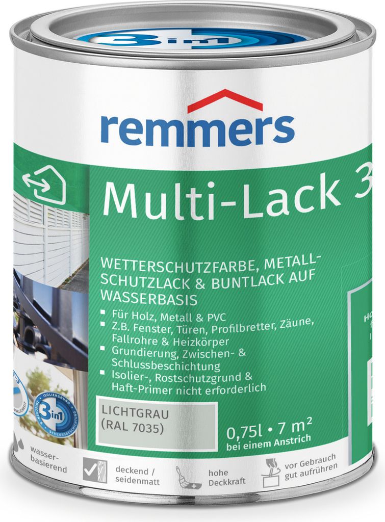 Remmers Multi-Lack 3in1 lichtgrau (RAL 7035) 0,75 l, Produktbild 