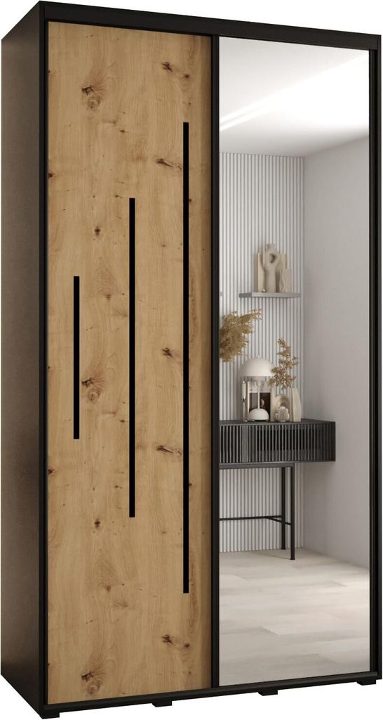 MEBLE KRYSPOL Cannes 13 Schrank mit 2 Schiebetüren - 205,2x130x60 cm - Schwarz Artisan Schwarz