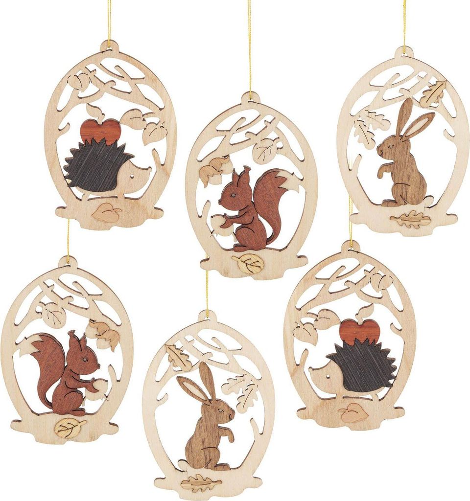 Christbaumschmuck Waldtiere 6er-Set natur BxHxT 5x8x3cm NEU
