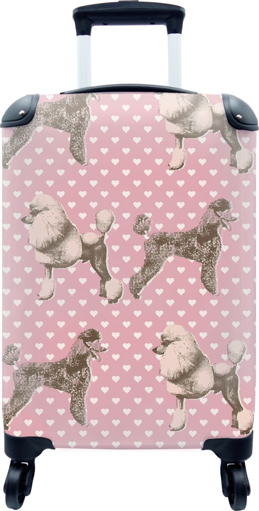 MuchoWow MuchoWow Koffer Handgepäck Trolley Rollkoffer Kleine Reisekoffer mit 4 Rollen - Herz - Pudel - Muster - Cabin Size < 55x40x23 cm & 55...