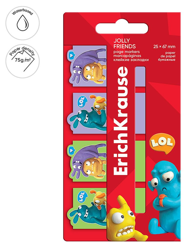 Seitenmarker 25mm Jolly Friends Papier beschriftbar 80 Blatt sortiert