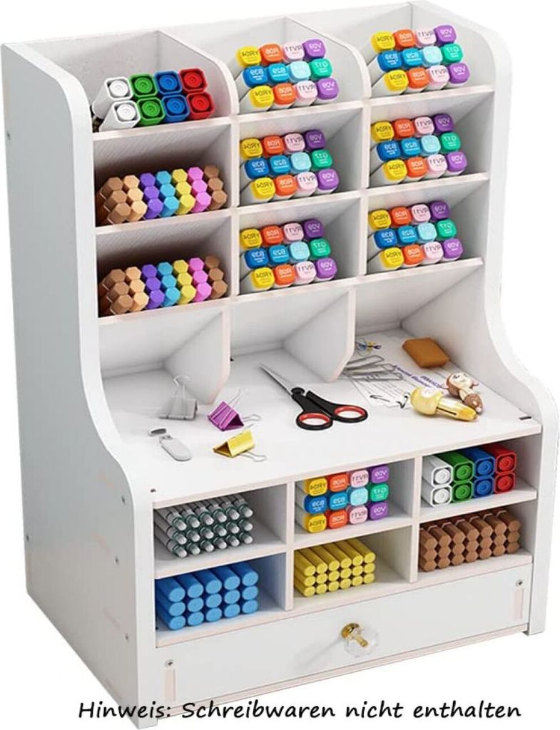 Schreibtisch-Organizer aus Holz mit Schubladen, weiße DIY-Stiftehalterbox mit großem Fassungsvermögen, Schreibtisch-Aufbewahrungsregal, Schreibt...