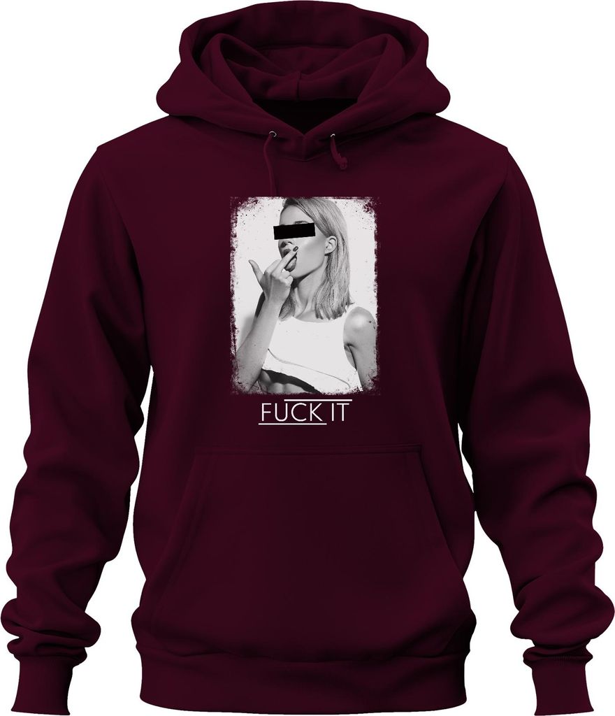 F*ck It Slogan Mittelfinger frech provokativ Statement Sarkasmus Uni Hoodie Kapuzenpullover, Burgundy, XXL