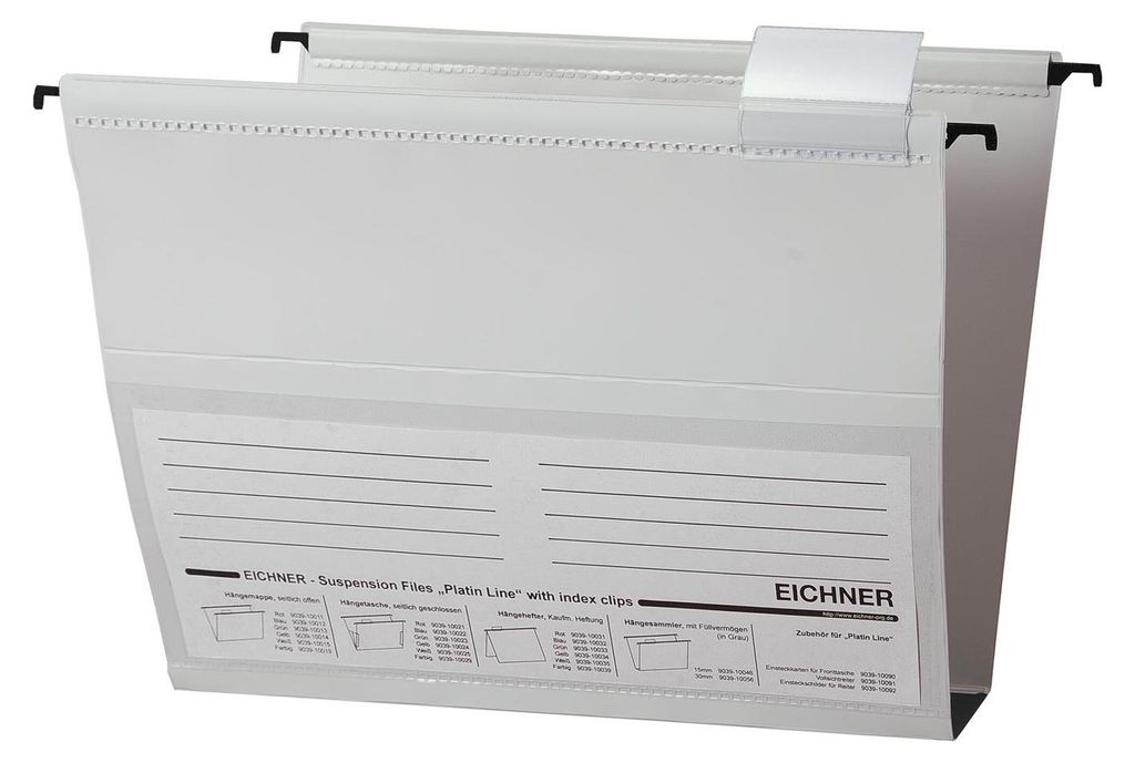 PVC-Hängesammler Serie Platin-Line, seitlich offen mit 2 Metallhängeschienen, inkl Reiter und Einsteckschild, für Formate bis DIN A4, Bodenbreit...