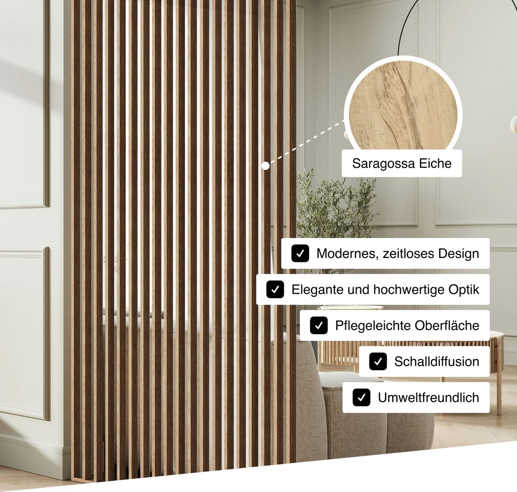 HEXIM Raumteiler Lamellenwand 275x58cm MDF Raumtrenner Produktbild 2
