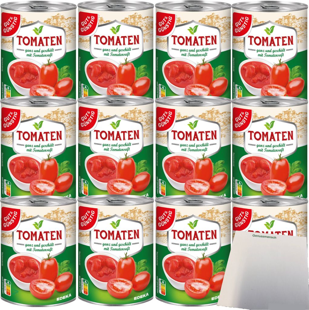 Gut & Günstig Tomaten ganz geschält mit Tomatensaft VPE (12x400g Dose) + usy Block