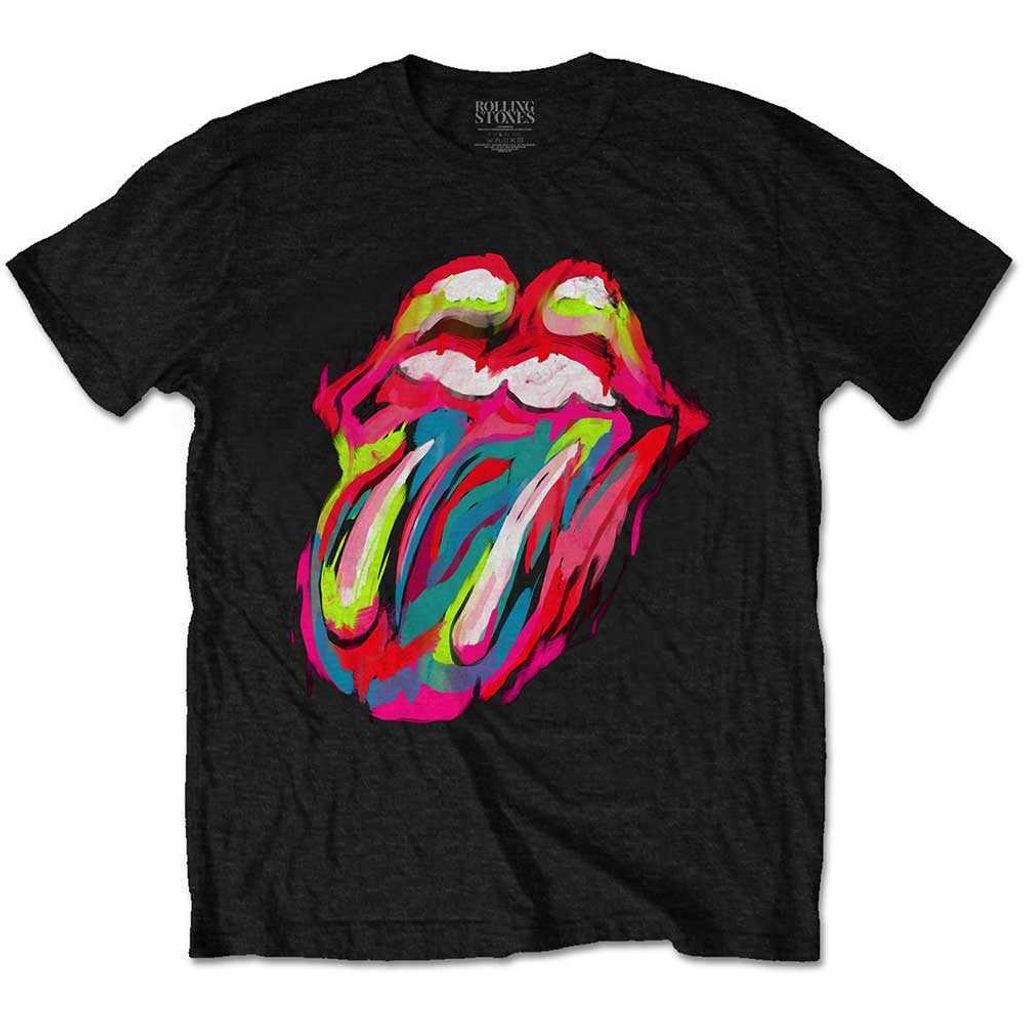 The Rolling Stones | Offizielles Band T-Shirt | Sechzig Pinselstriche Zunge, Medium, Schwarz