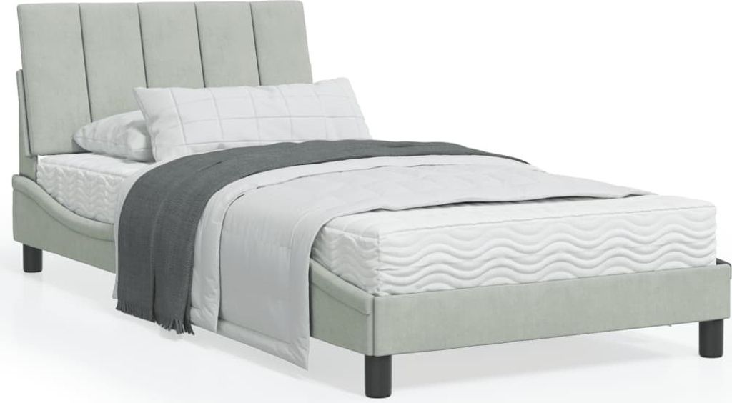 Möbel Bett mit Matratze Hellgrau 100x200 cm Samt - Klassische Betten 3208580