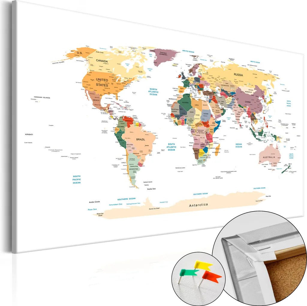 Mappa Mondo Sughero 120x80 per Puntine - Quadro k-B-0010-p-b