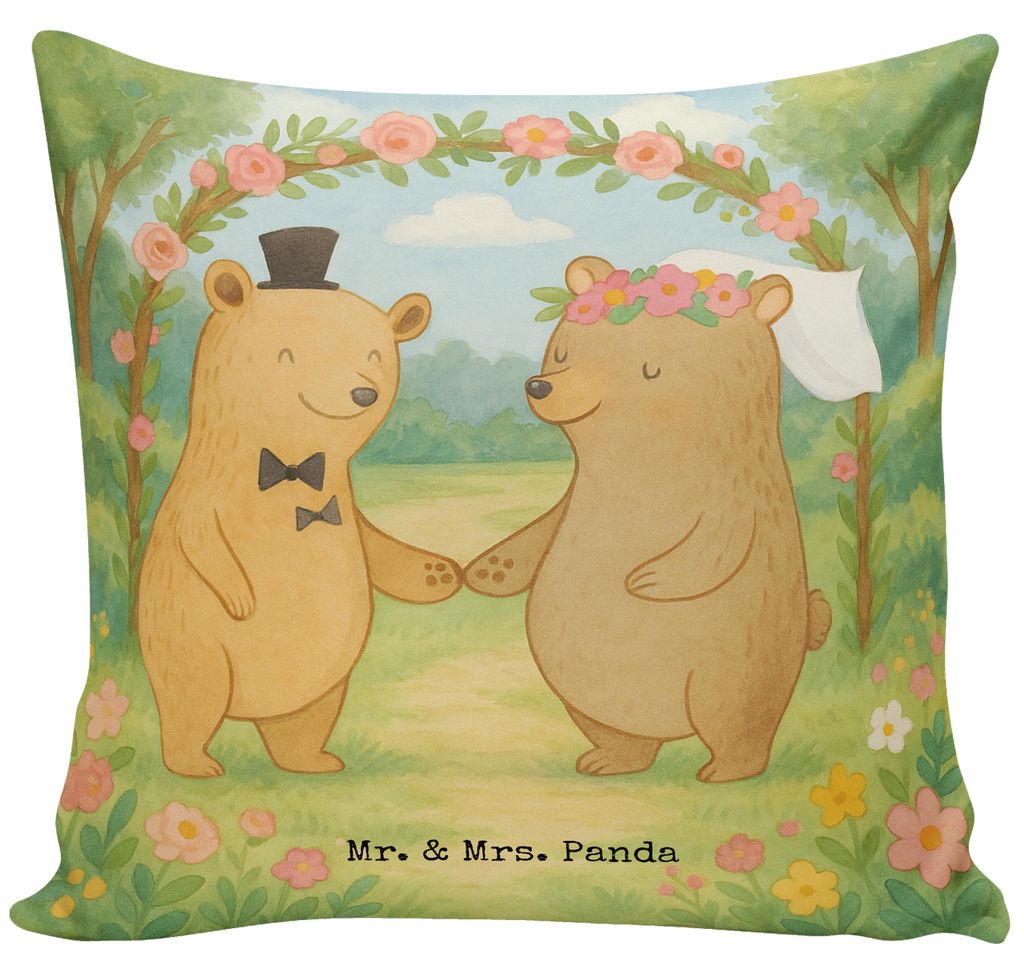 Mr. & Mrs. Panda Deko Kissen Bären Heirat Design - Weiß - Geschenk, Zur Hochzeit, Bedrucktes, zierkissen 40x40, Hochzeitskarte, Trauung, kuschelk...