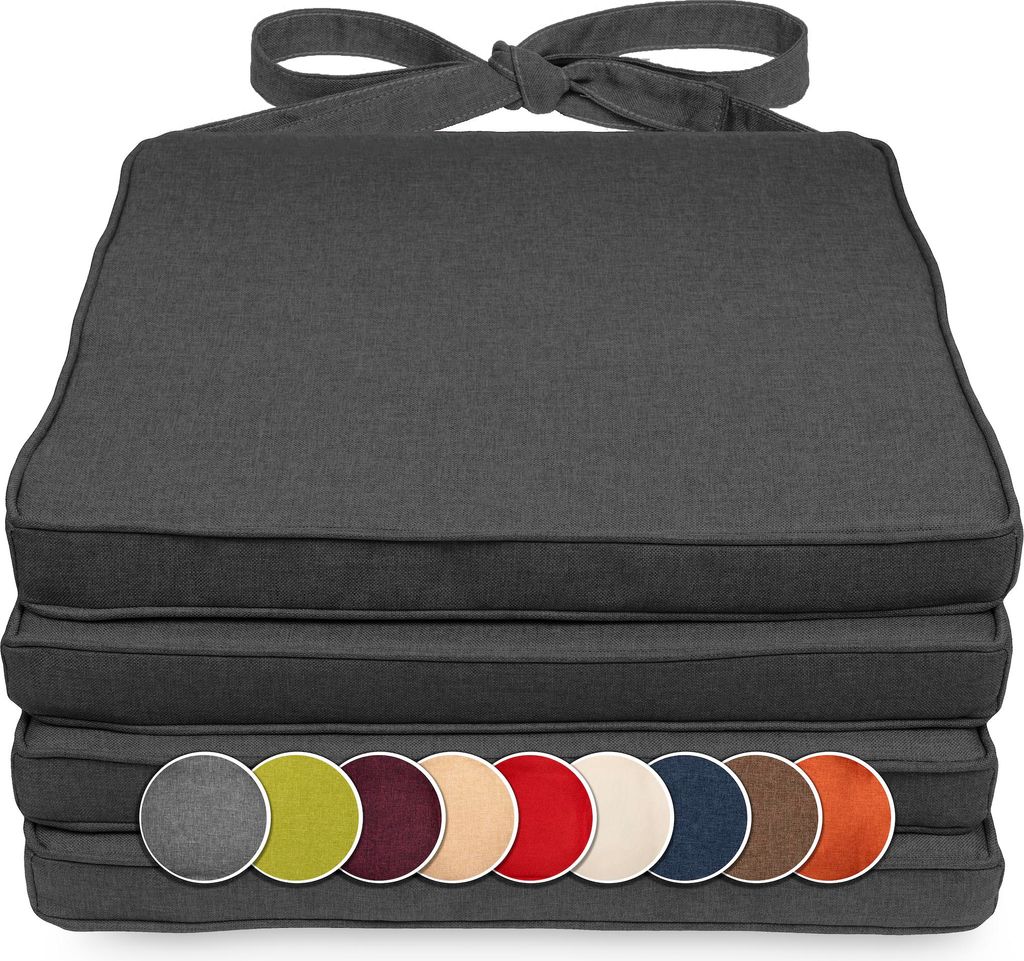 sunnypillow 4er Set Stuhlkissen 40 x 45 x 5cm | Polsterauflage Auflage für Stühle / Rattanstühle | Stuhlauflage mit Schleifenbändern | Indoor /...
