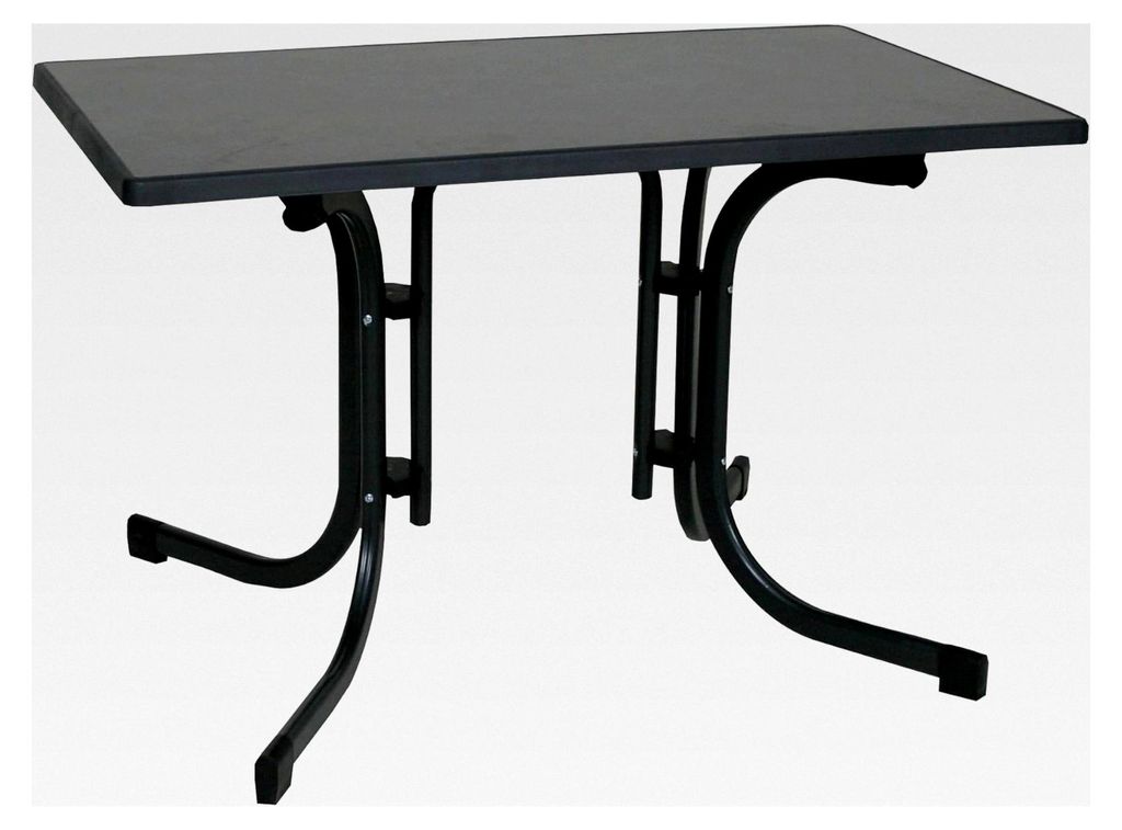 Klapptisch anthrazit, Gartentisch mit witterungsbeständiger Sevelit-Tischplatte in Schieferoptik, klappbar und platzsparend, Tisch mit Niveauregul...