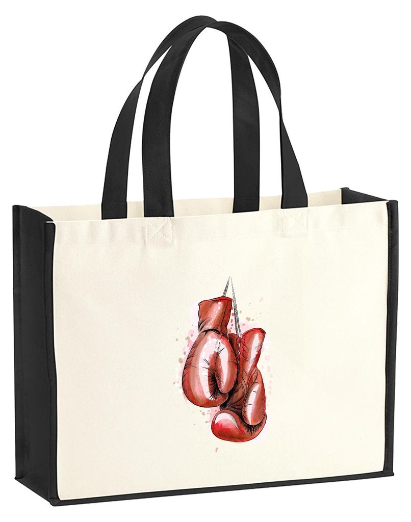 Huuraa Jutetasche Boxhandschuh Comic 21 Liter Black Jute und Baumwolle Einkaufstasche Geschenkidee