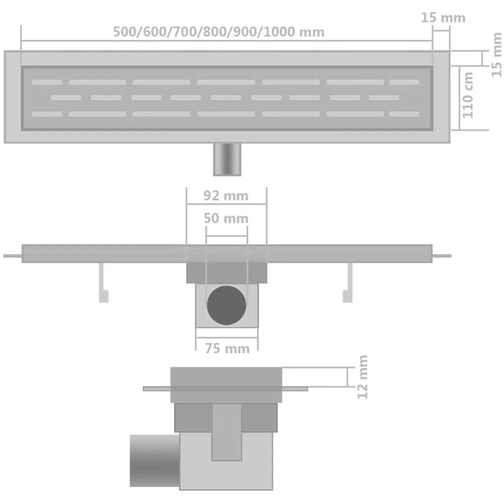Canalina Doccia Lineare 530x140 mm vidaXL Acciaio Inox - Set 2 pz - 8