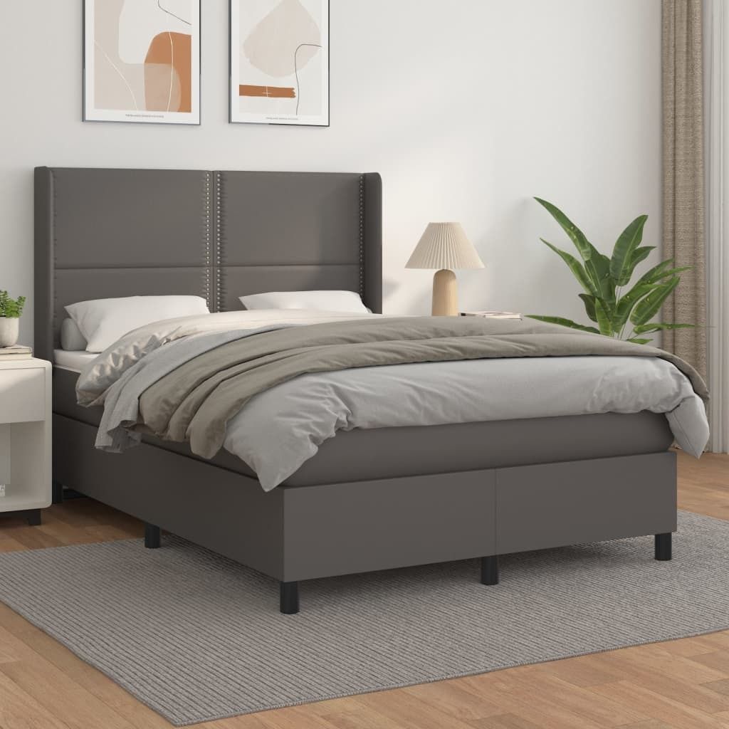 The Living Store Boxspringbett mit Matratze Grau 140x190 cm Kunstleder