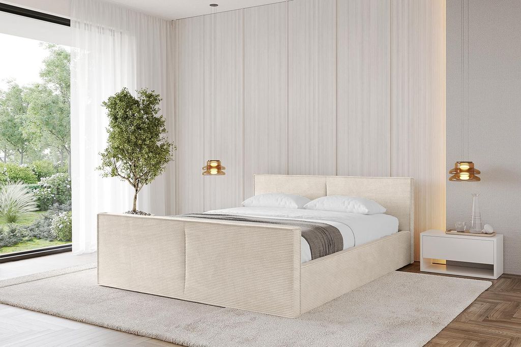 ALTDECOR Polsterbett mit Bettkasten - EMMI-Z-v1 - 140x200 Beige - Bett mit Kopfteil und Fußteil, Boxbett ohne Matratze, Doppelbett mit Stauraum