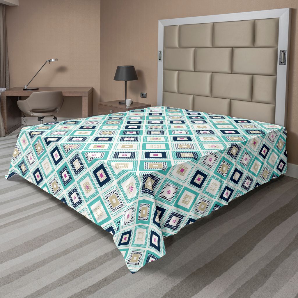 ABAKUHAUS Türkis Bettlaken, Punkte kritzeln Rhombus Diamant Formen bunte geometrische Muster Grafik, weiches bequemes oberes Bettlaken für ein de...