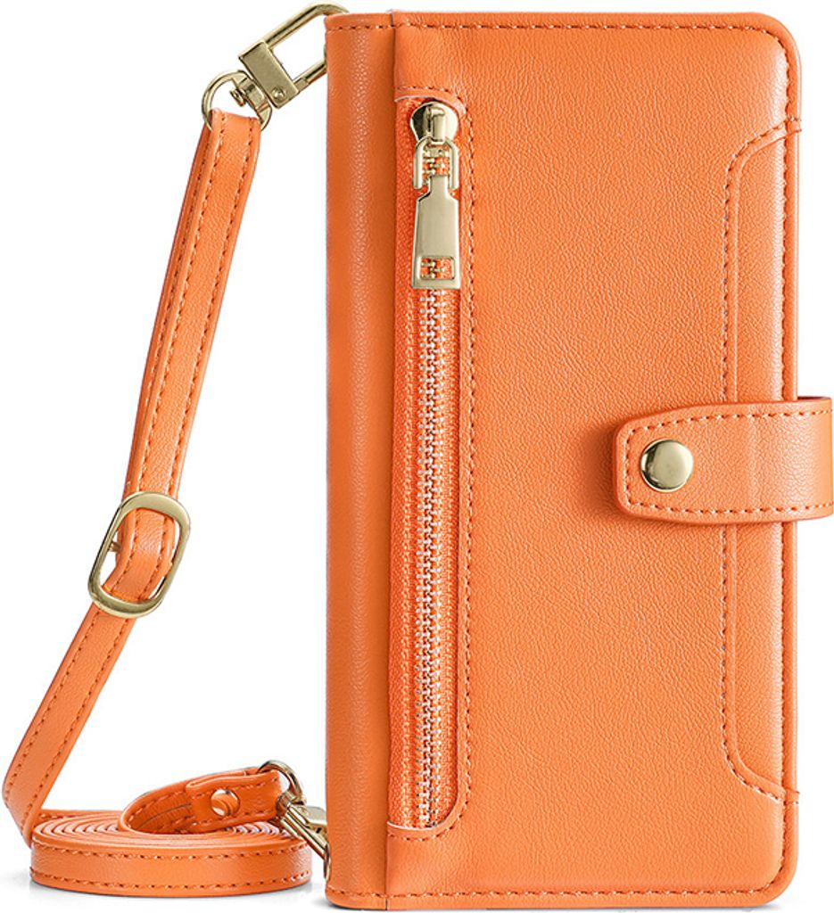 INF Redmi Note Wallet Phone Case - Orange mit langem Schulter- und Handgelenkriemen Modell 3