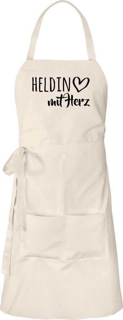 Huuraa Schürze Heldin mit Herz Natur mit Taschen Baumwolle Kochschürze Geschenkidee