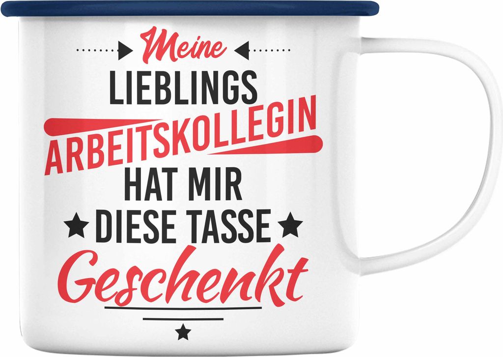 Trendation - Bester Kollege Emaille Tasse Geschenk Lieblingskollege mit Spruch Danke Lustig Lieblings-Arbeitskollege (Blau)