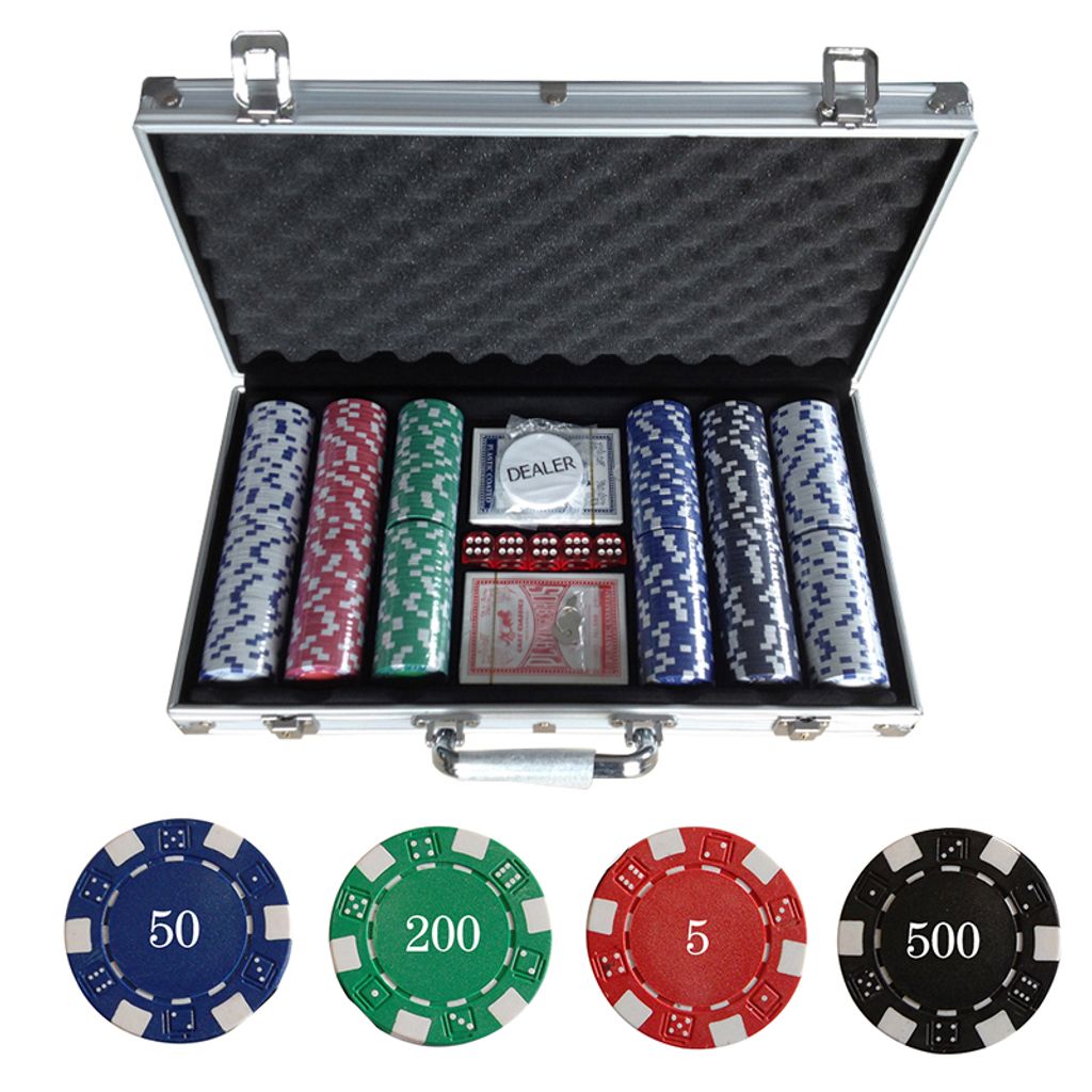 Pokerset mit 500 Standard Pokerkoffer Poker Set Alu Koffer Silber Jetons Chips 