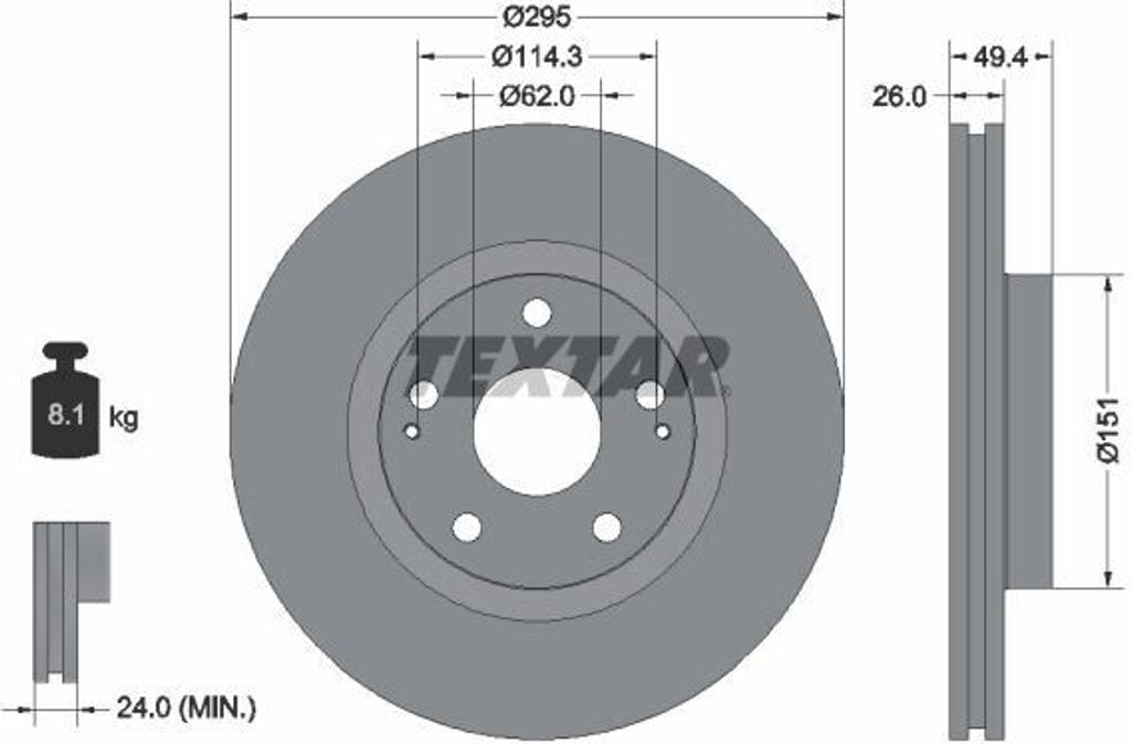 2x TEXTAR Bremsscheibe 92168000 für TOYOTA AVENSIS Kombi (T25) AVENSIS (T25_)