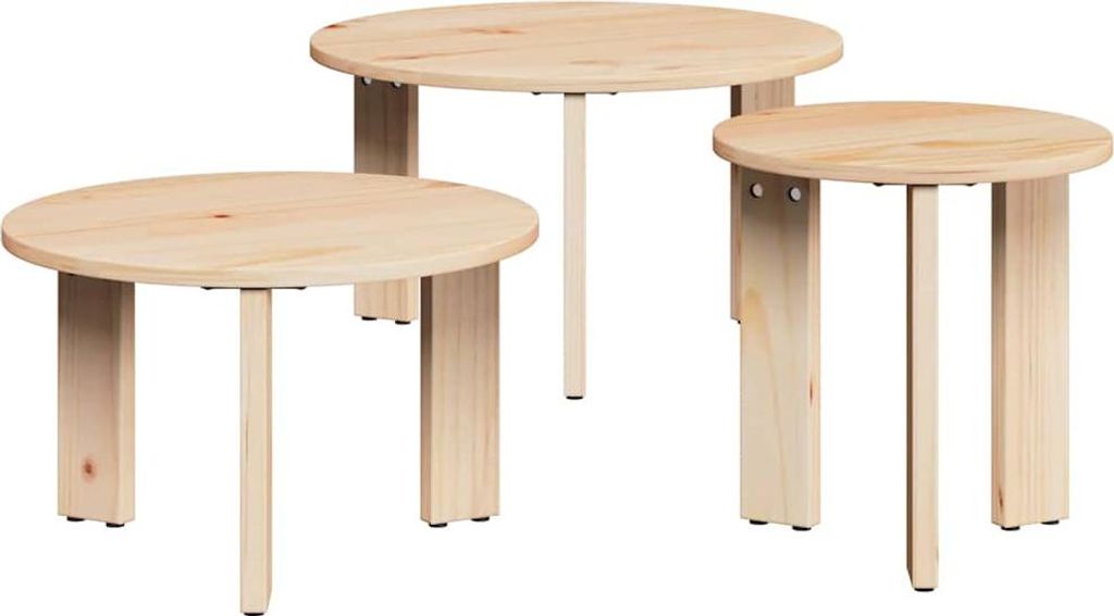Couchtisch 3 pcs Natur 47,5 x 47,5 x 27 cm Massivholz Kiefer