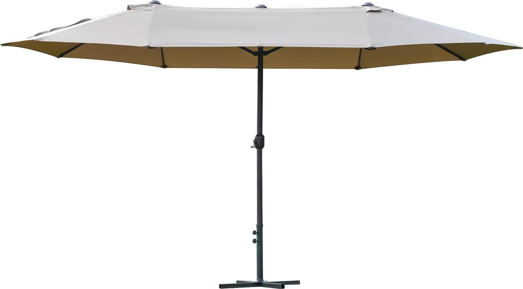 Parasol XXL 460 cm avec manivelle et toile polyester haute densité café