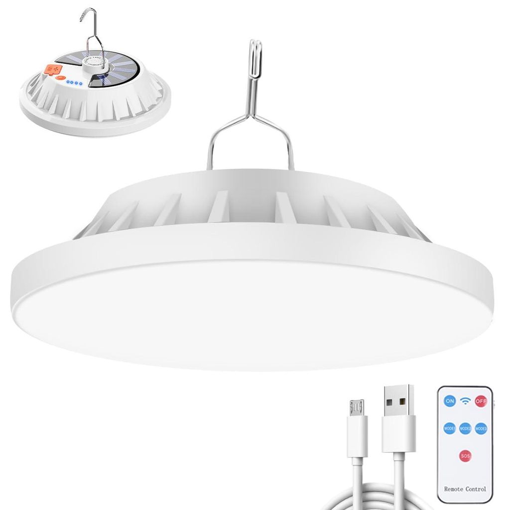 120 Solar Camping Lampe Akku Aufladbar mit Fernbedienung, USB Wiederaufladbare LED Campinglampe, Power Bank Zeltlampe, 5 Modi IPX7 Wasserdicht