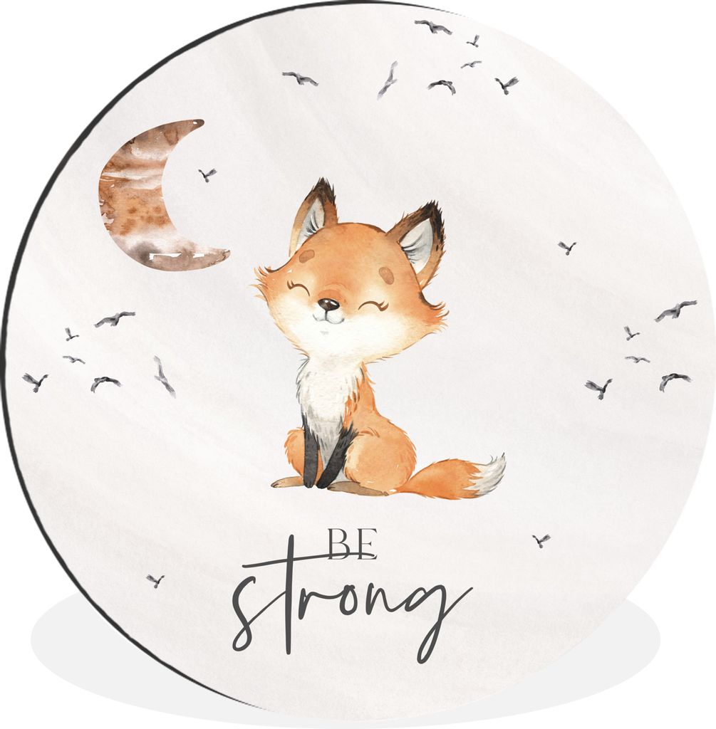 MuchoWow Aluminium Wandkreis Zitate - Aquarell - Stark sein - Kinder - Fuchs - Tiere Ø 30 cm Wanddeko Modern Wohnzimmer - Wand Bild - Wohnzimmer...