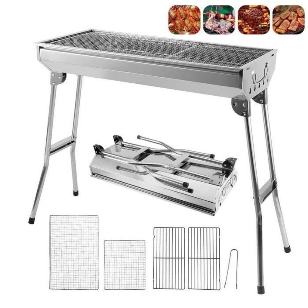 Holzkohlegrill Edelstahl Gartengrill mit Klappbeinen Produktbild 