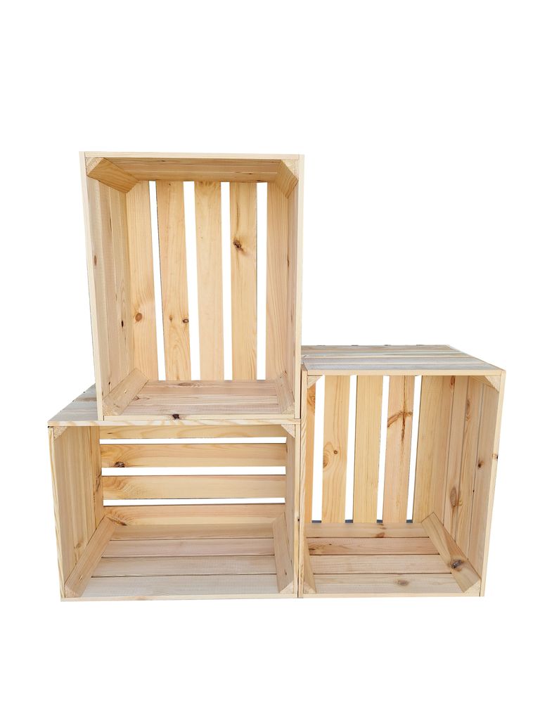 Holzkiste 50x40x30 cm 3er Set - Obstkiste Weinkiste als Schuhregal Möbelbau DIY - Massivholz stabil