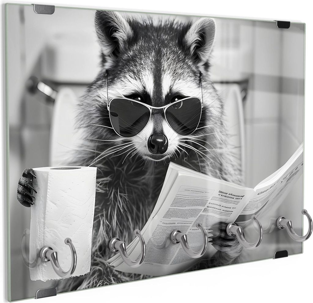 DEQORI Schlüsselbrett Glas 30x20 cm 'Der Klo-Kommandant' Schlüssel Halter Board Haken