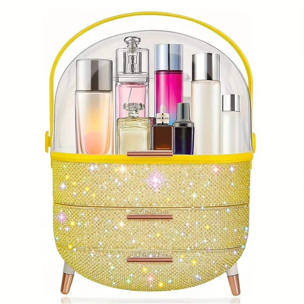 Boîte Rangement Maquillage pour Coiffeuse Organiseur de Soins Doré