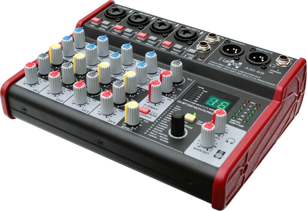 E-Lektron AIM-68 6-Kanal Streaming Audio Mixer mit USB-Interface, Live-Mischpult für Streaming, Recording, Gaming, usw. | EL172624