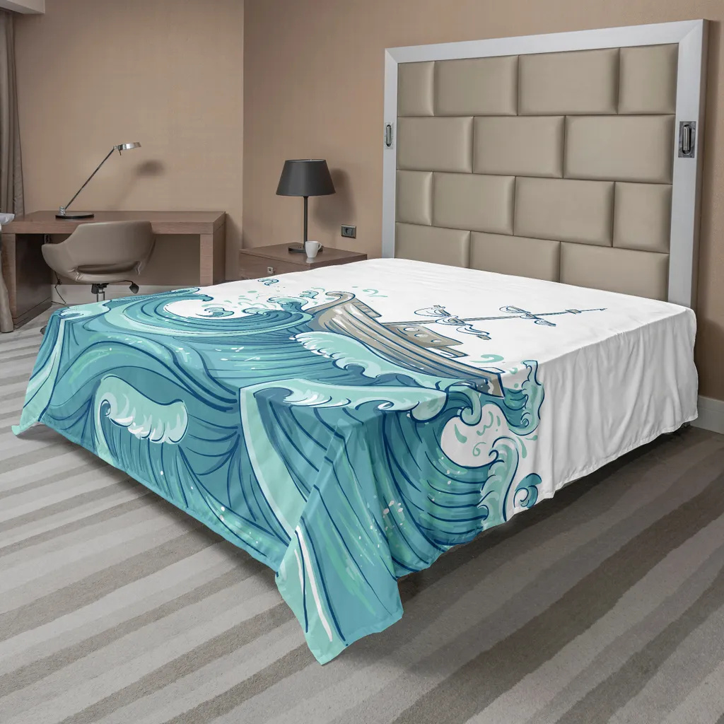 Lenzuolo Nautico ABAKUHAUS 244x205cm: Microfibra Premium Nave e Onde