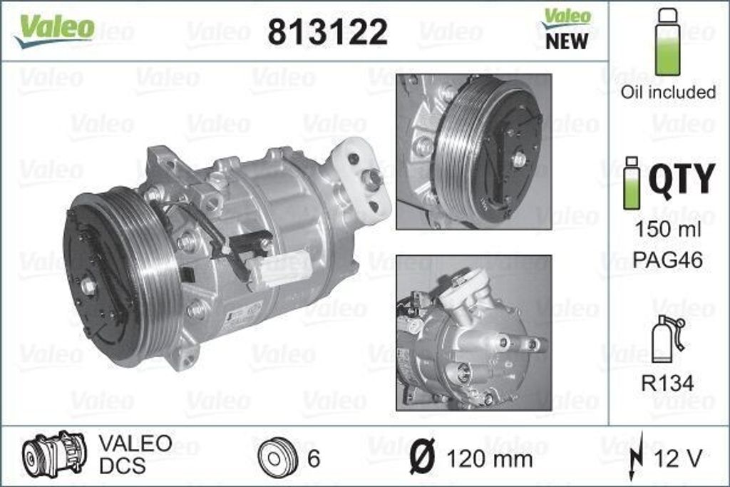 VALEO 813122 - OE 50510966 Klimakompressor für 159 (939), Brera (939), Spider (939)