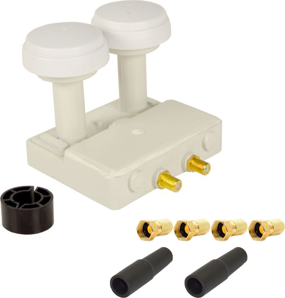 PremiumX Monoblock 6° Twin LNB WE 0,1dB Astra 19,2° Hotbird 13° 2 Teilnehmer 2x Gummitülle 4x F-Stecker