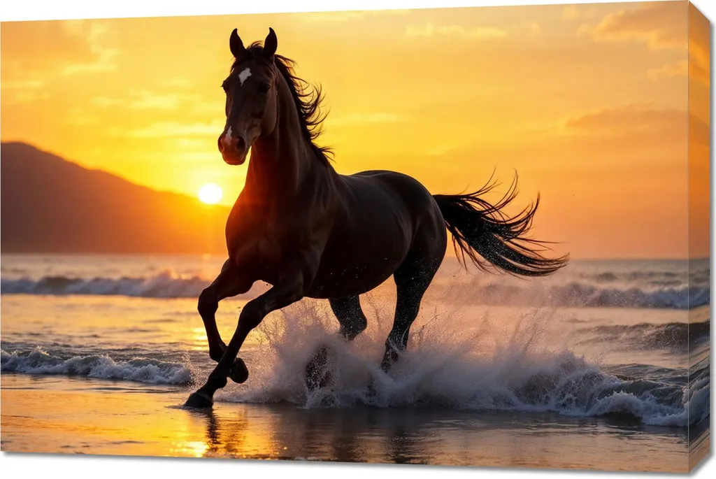 Tela Moderna 90x60 Cavallo al Galoppo - Quadro Decorativo Panorama Casa